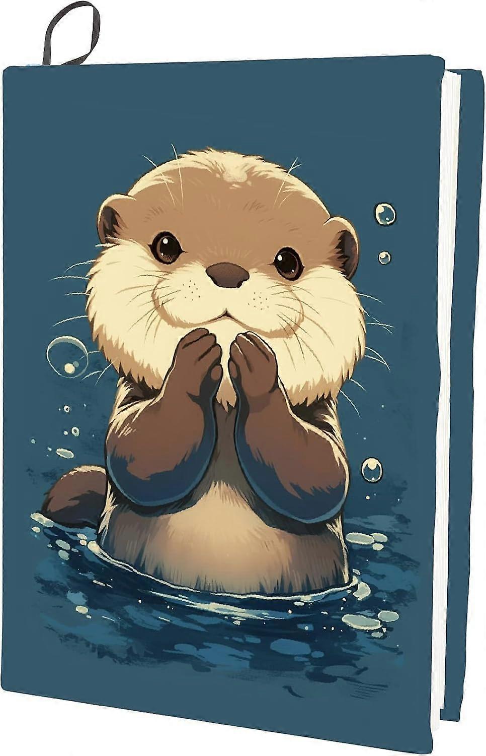 Cartoon Otter Stretchable Book Cover Washable Reusable Book Sleeve Protector Up to 9 x 11 Inch Back to School Elastic Notebook Wraps Suitable Fit Most