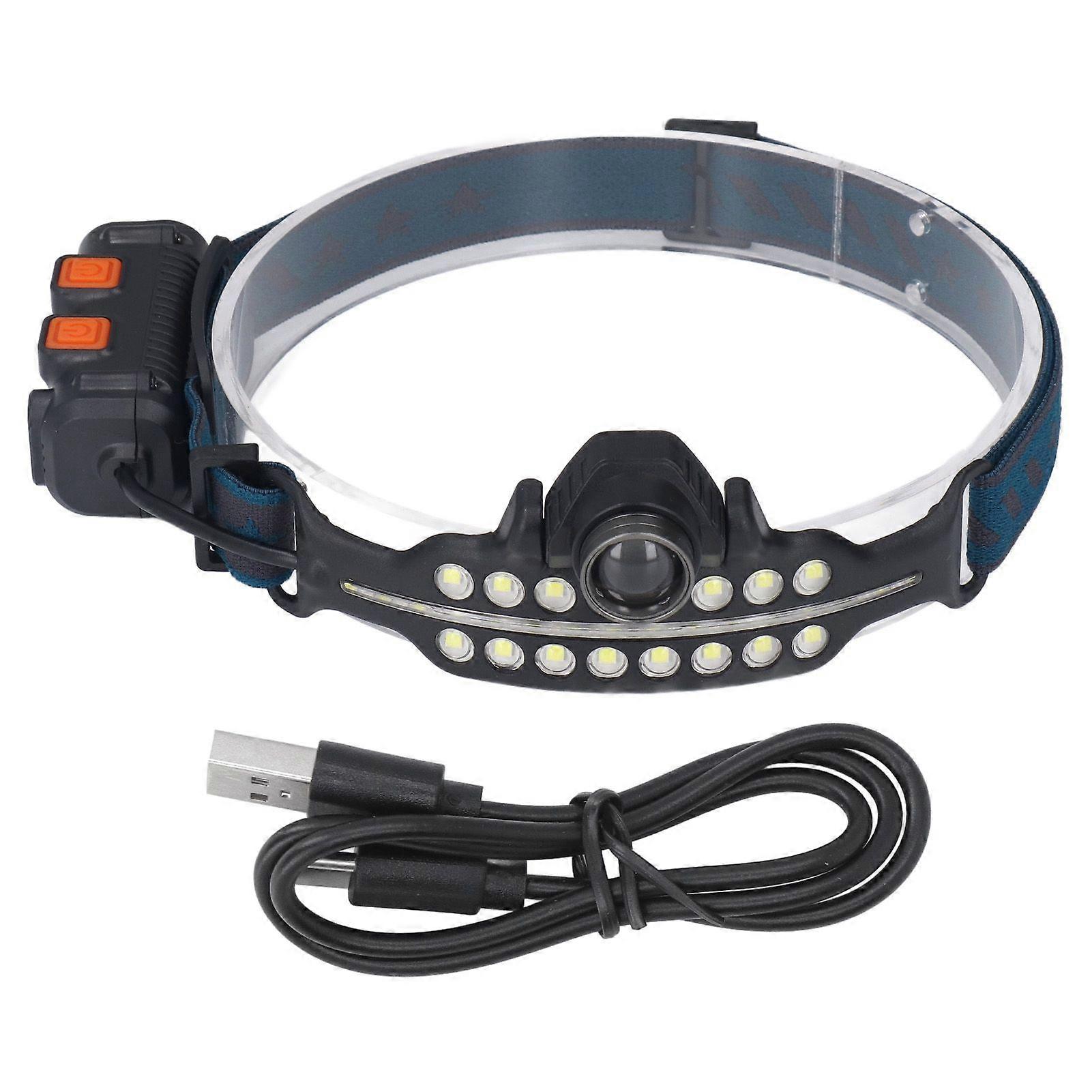 LED Headlamp Induction Type C Charging Red LED Warning Adjustable Head Flashlight for Work Camping