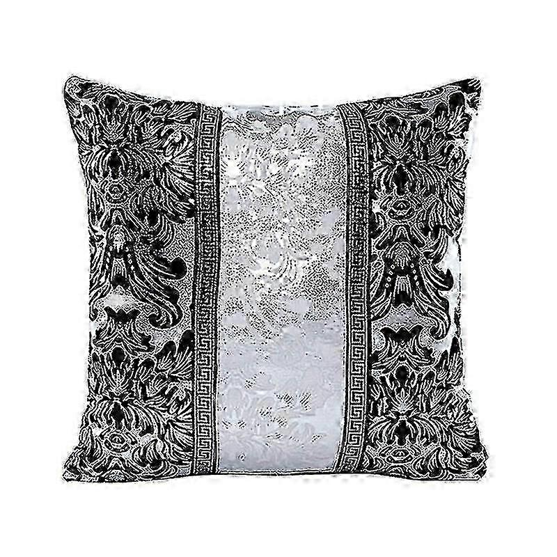 Housse de coussin décorative à motif floral noir et argenté brillant f54