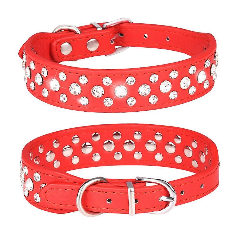Pet Accessory, Rhinestone Leather Sparkly Diamonds Collar for Small Medium Breeds, Adjustable Buckle for Custom Fit, Glamorous Rhinestone Pattern