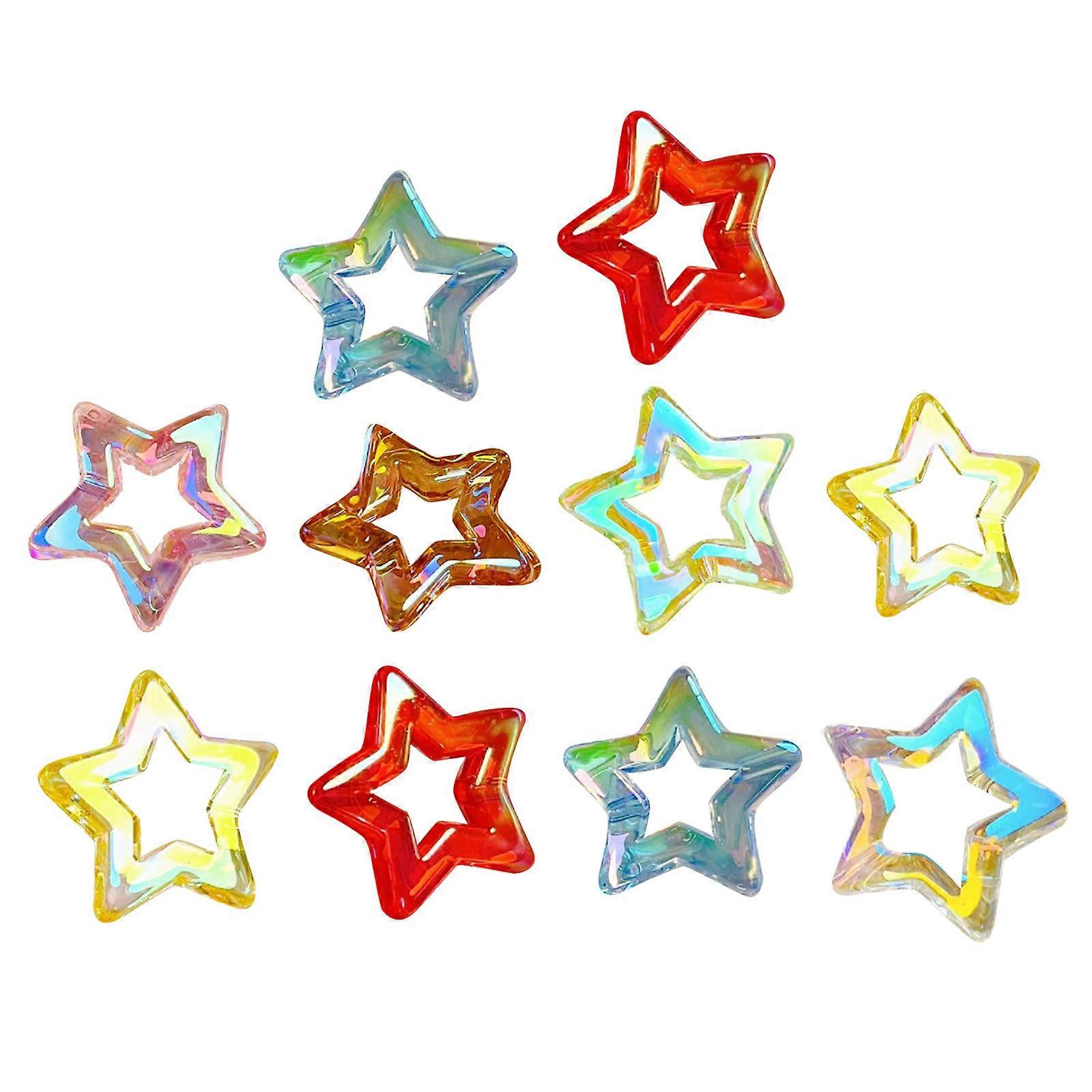 Set of 10 Candy Color Acrylic Beads Star Charm Beads Hollow Design Colorful Assorted Star Shape Loose Beads Bulk for DIY Transparent random c