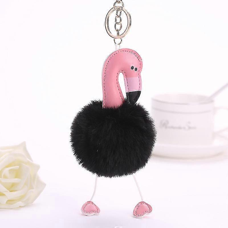 Flamingos Ladies Fur Bag Leather Pendant Key Chain