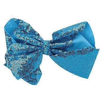 8inch Large Paillette Bowknot Hair Clip Hairpin Bobby Pin Duck Clip Barrette (Blue)