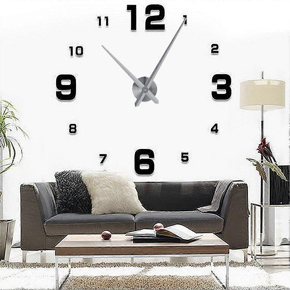 Modern DIY Large Wall Clock Kit 3D Mirror Surface Sticker for Home Office Room
