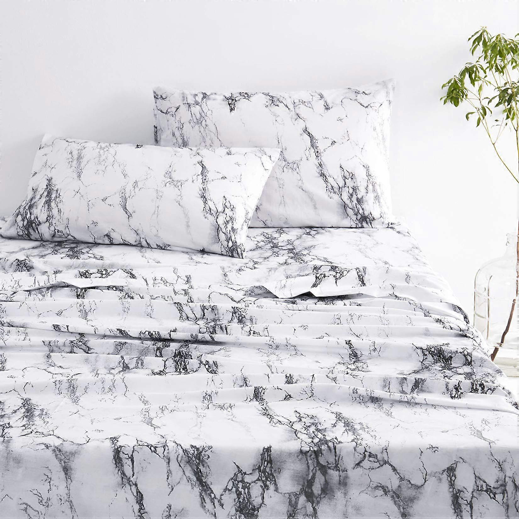 4 Piece Sheet Set Neutral Modern Aesthetic Microfiber Soft Deep Pocket Bedding King Size