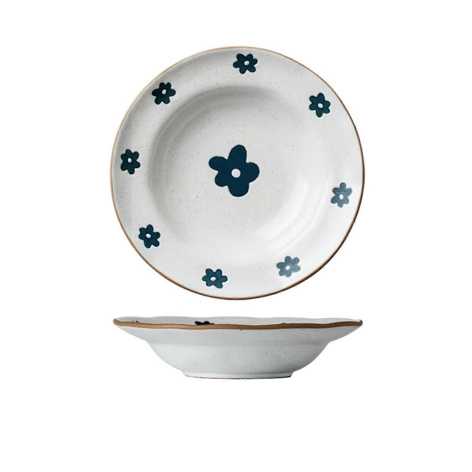 Japanese Retro Tableware Bowls and Plates - 8-Inch Ceramic Soup Plate for Household Dining, Colorful Design