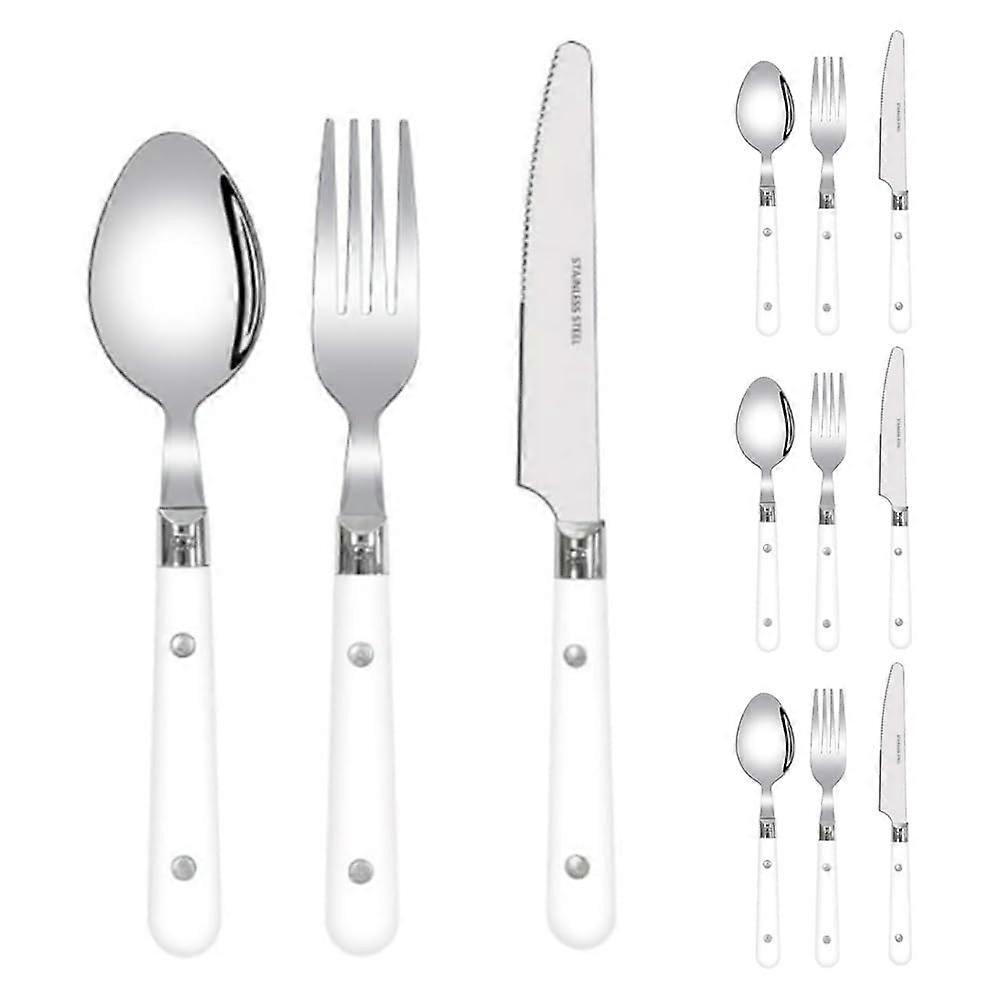 12-Piece White Cutlery Set for Kitchen Tableware - Stainless Steel Flatware Set with Modern Design and Durable Finish