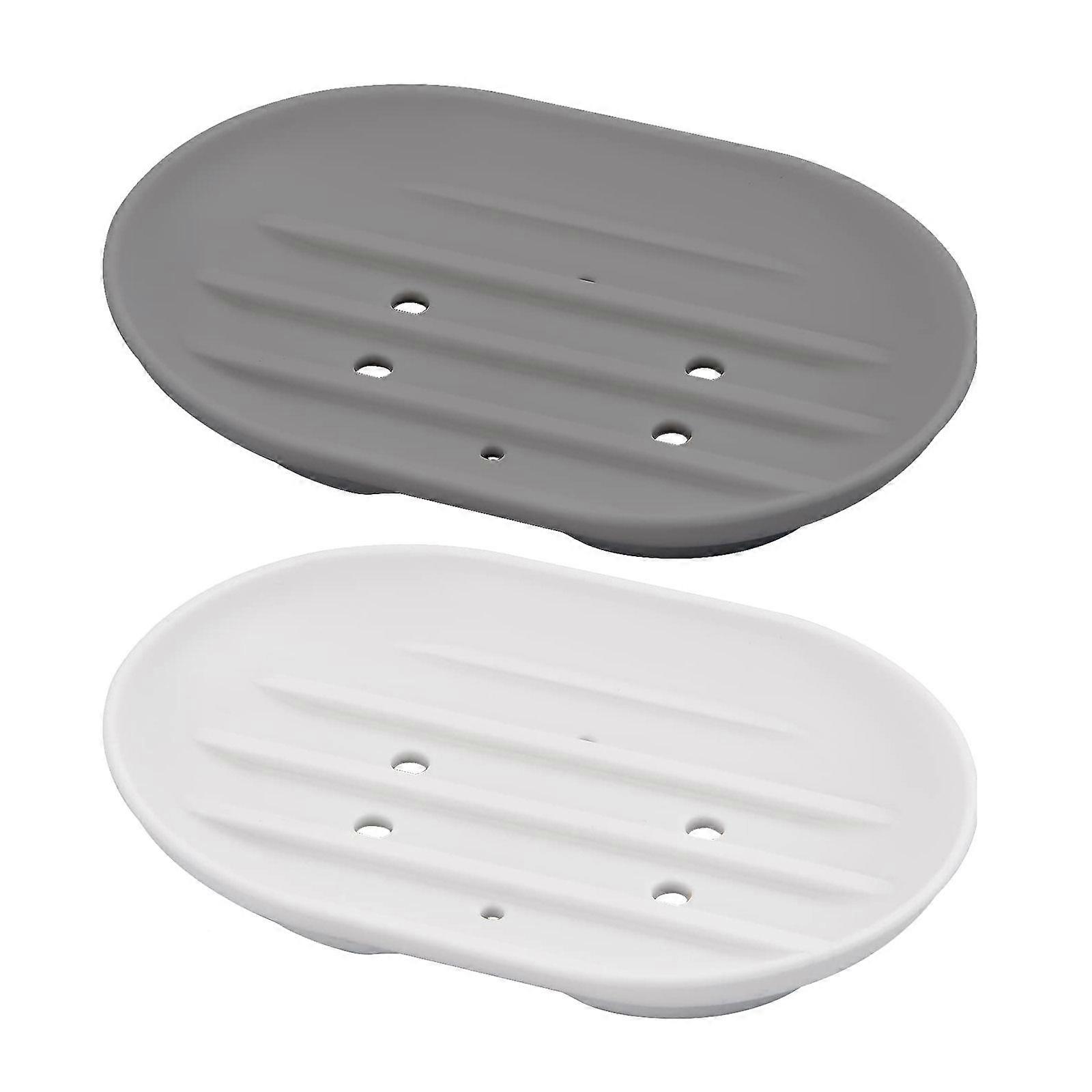 Oval Soap Dish with Drain Non-Slip Silicone