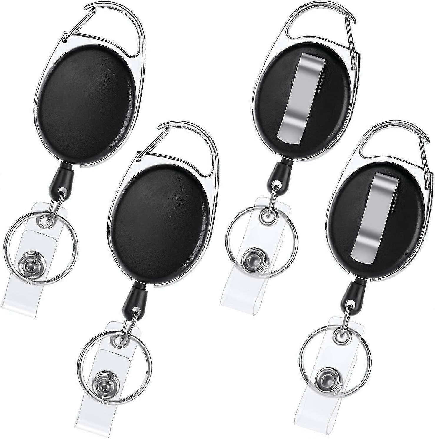 Retractable Badge Reel, 4pcs Heavy Duty Retractable Key Chain, 2 in 1 Reel Holder Retractable Badge Holder with Key Strap Reel for Key Ring ID Card Ba