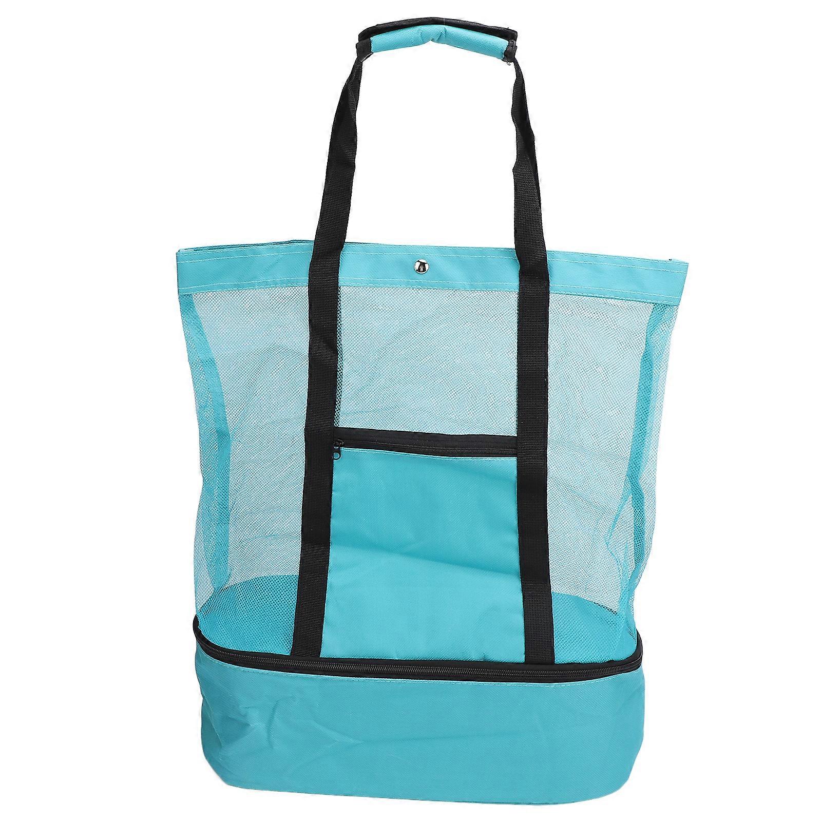 Insulated Mesh Large Capacity Beach Shoulder Bag with Detachable Cooler for Picnic Camping Travel