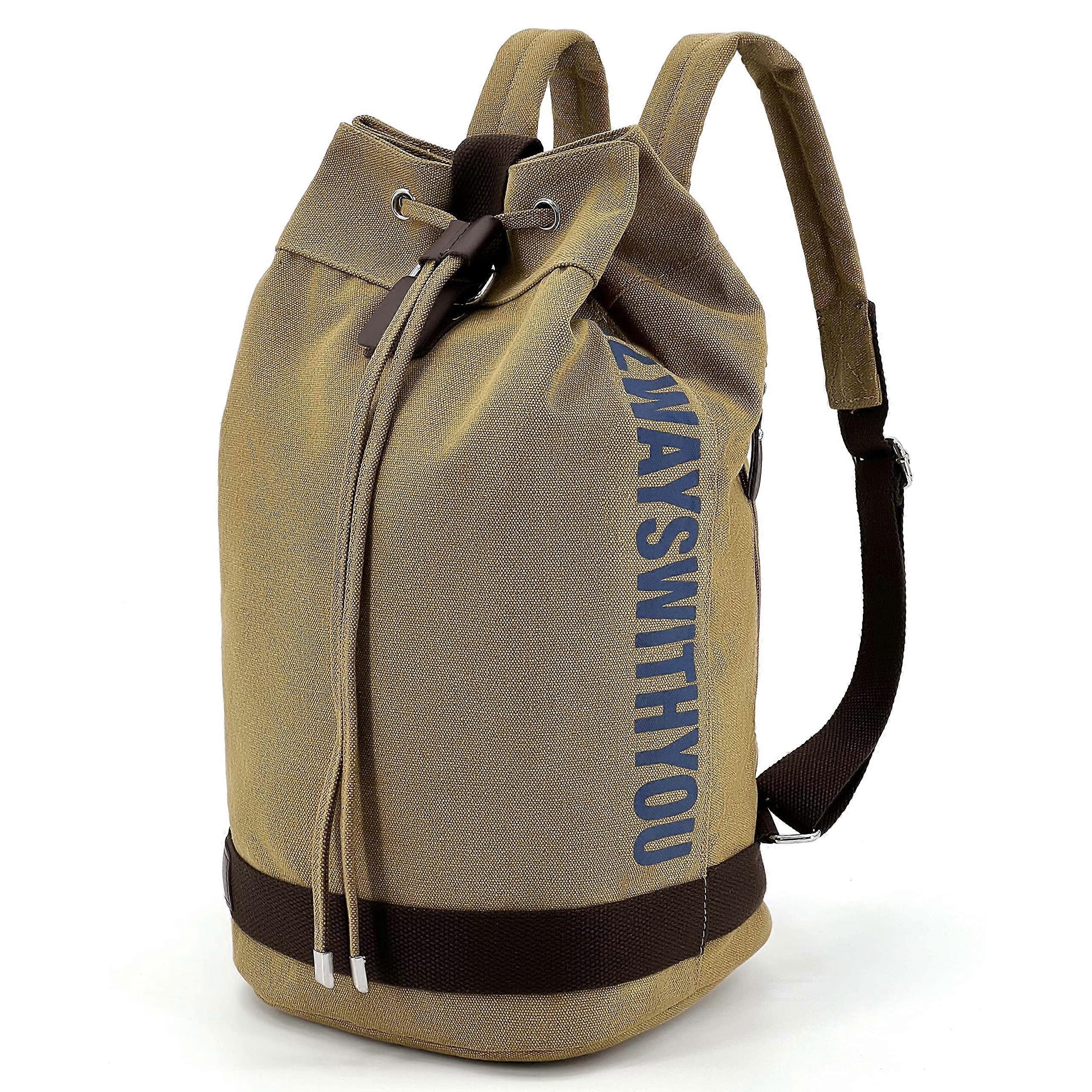 Canvas Drawstring Backpack Aquarius Bag for Gym, Khaki Color, Durable Material, Spacious Storage and Versatile Style