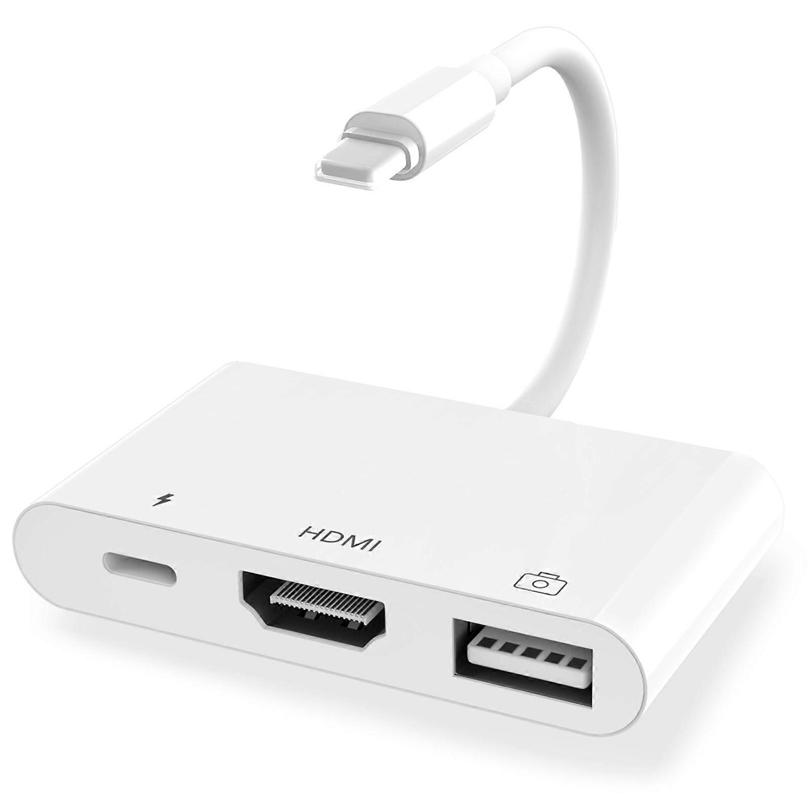 HDMI Adapter for iPhone to TV, Lightning Adapter to HDMI 1080p, USB Camera Adapter 3 in 1 and Loading Port for iPhone