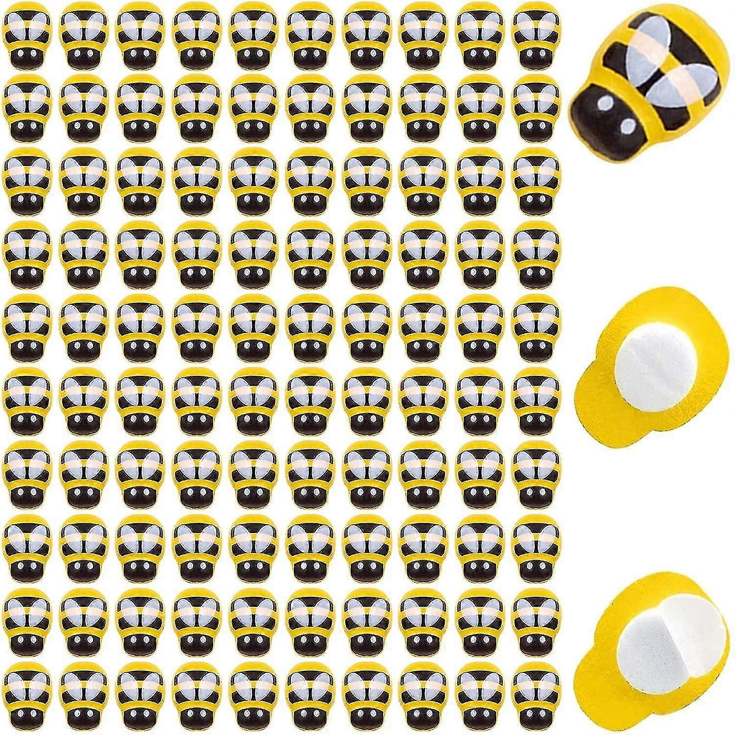 100pcs Tiny Wooden Bee Embellishments Self-adhesive Painted Flatback Wood