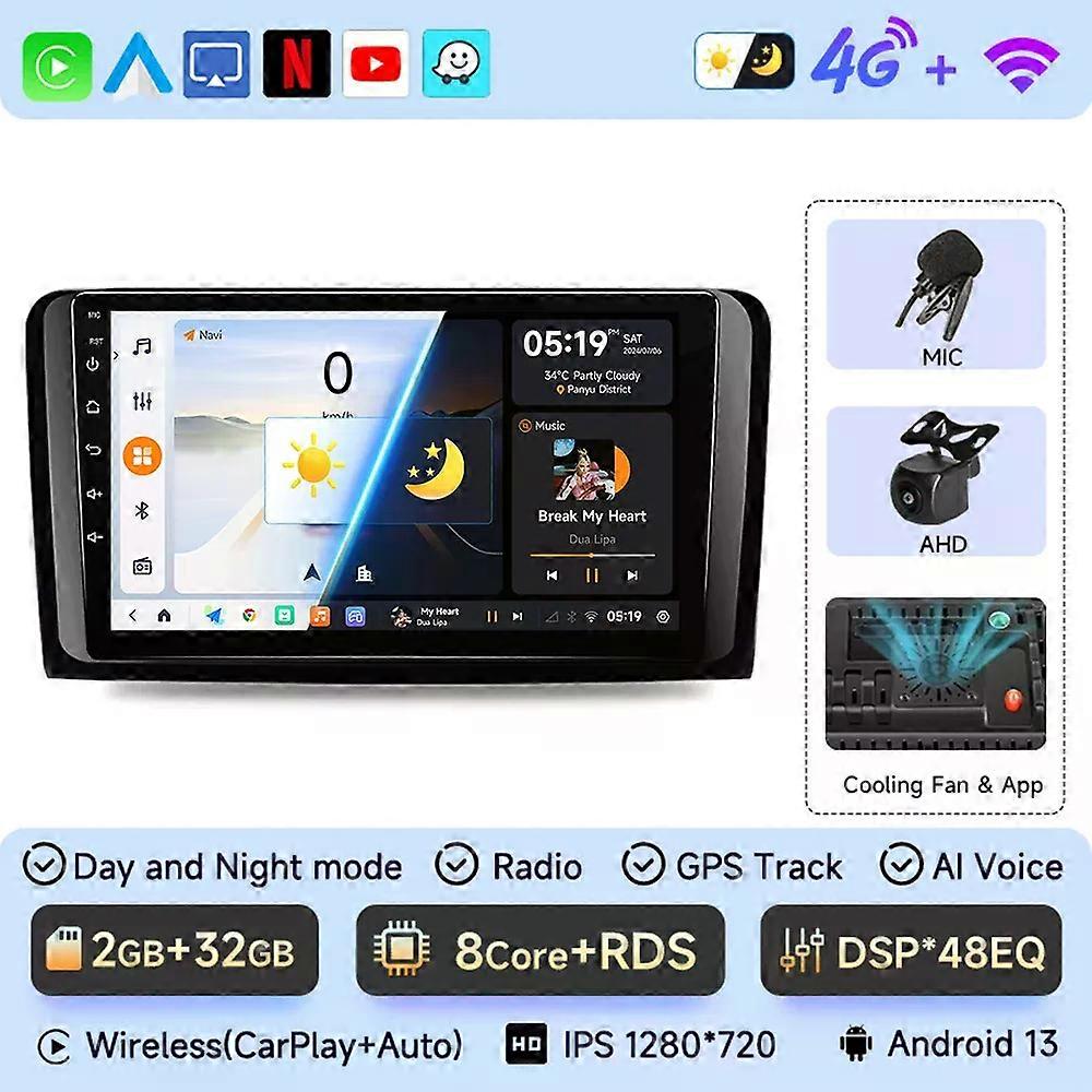 JIUYIN Android 13 Car Radio For Mercedes Benz M-Class W164 GL-Class X164 ML GL 2005-2012 wireless CarPlay Android Auto 2din DVD