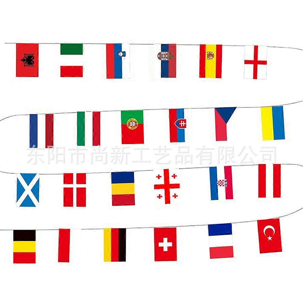 DLM Euro 2024 Flags Banner,Decorations Merchandise,24 Countries Flags 26ft/8m, Double Sided String Flags For Bar,Garden,Office,Restaurant And School A