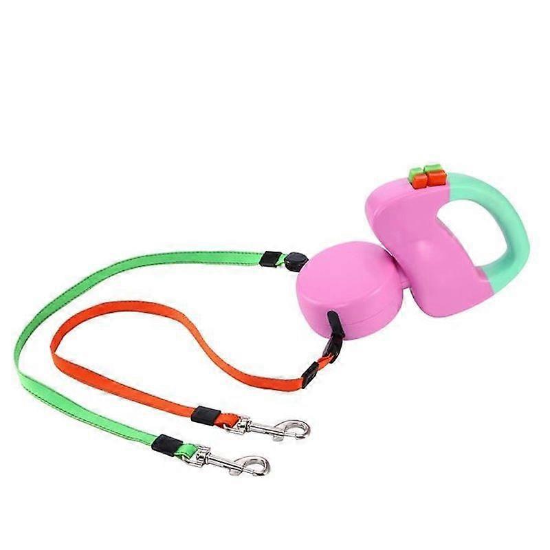 TEMPSA Double Dog Leash Retractable Reel 50 Lbs 3 Meter Pet Puppy Walking Pink