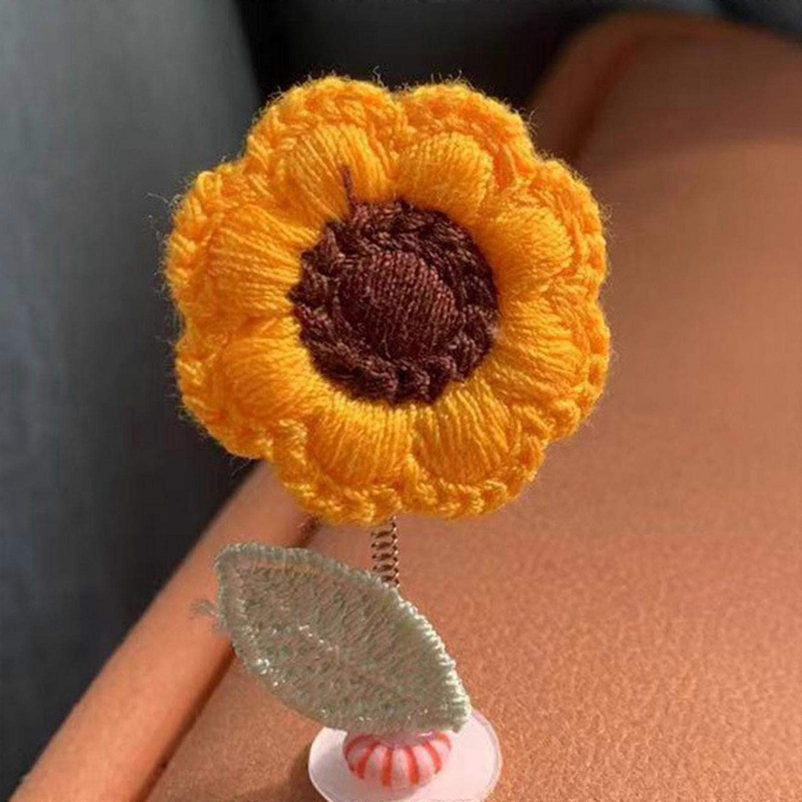 زهرة اكسسوارات السيارة ديكورات لوحة القيادة ، الكروشيه اهتزاز الزهور Bobblehead ديكور السيارة للداخلية مكتب مكتب الحلي هدايا فتاة لطيفة