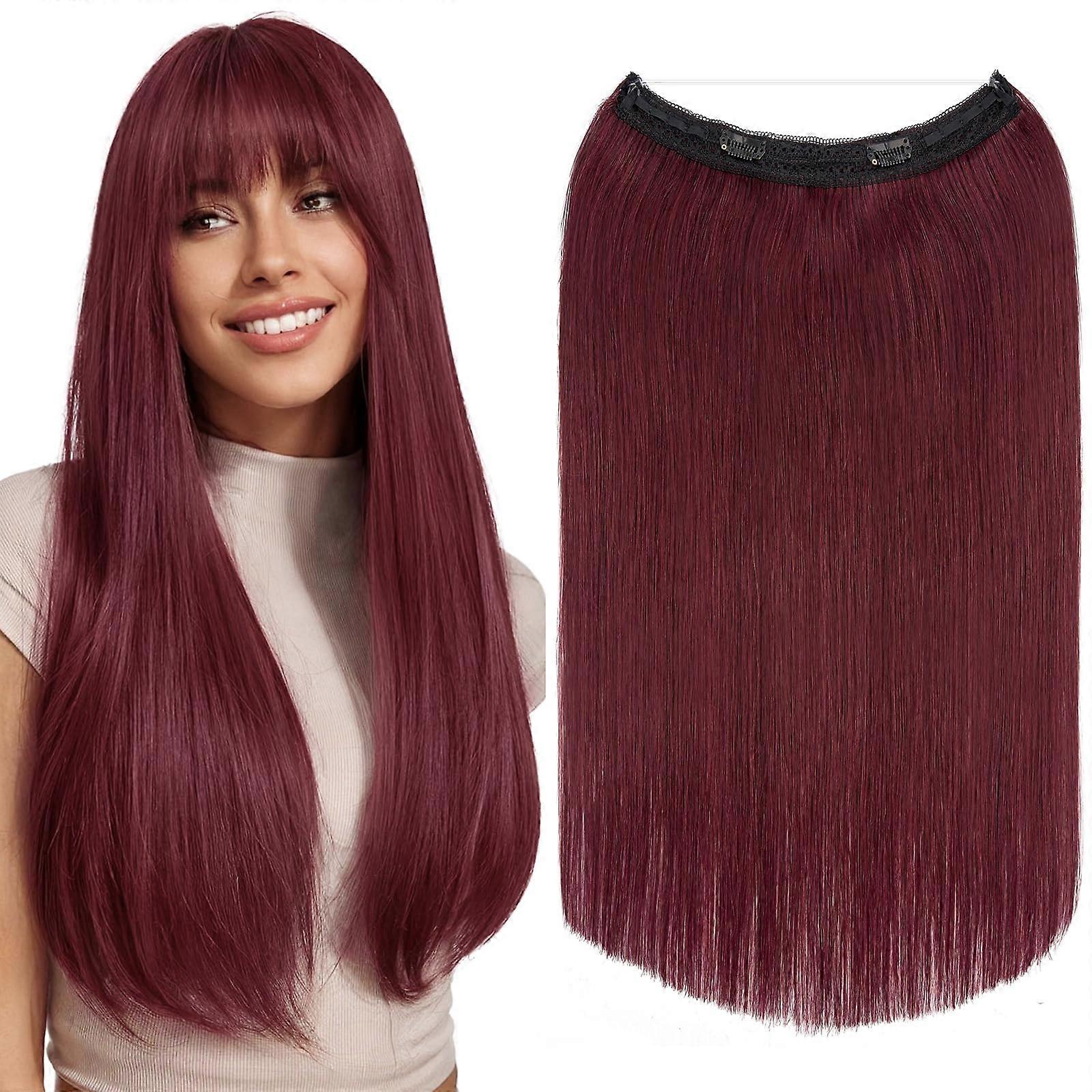 هالو توصيلات الشعر الشعر البشري الحقيقي للنساء مشبك بورجوندي في ريمي رسة مع سلك غير مرئي قابل للتعديل 18 بوصة 65 جرام المرجع: 8515