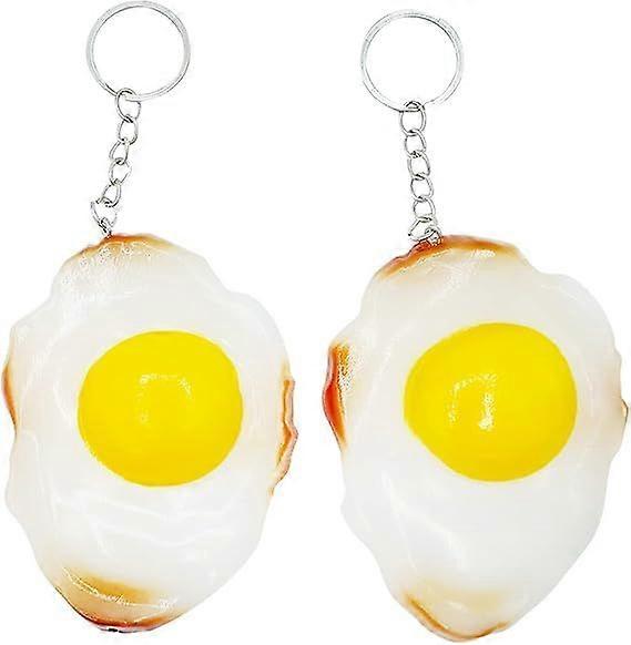 2PCS Simulation Fried Egg Keychain Poached Egg Simulation Food Keychain Car Key Holder Key Ring