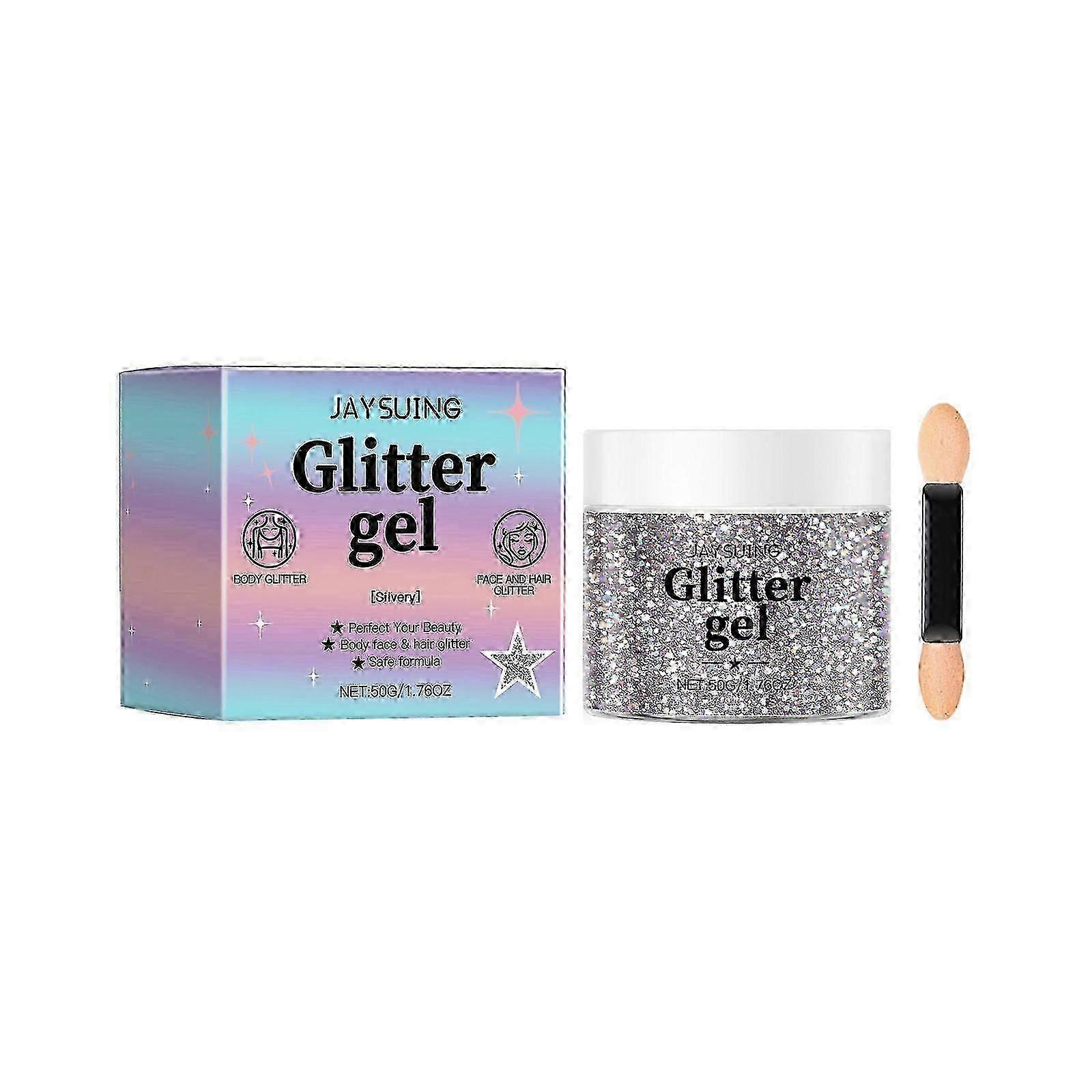 Jaysuing Silver Flashing Sequins Gel Dance Floor Carnival Create Natural Three-Dimensional Makeup Shining Gel