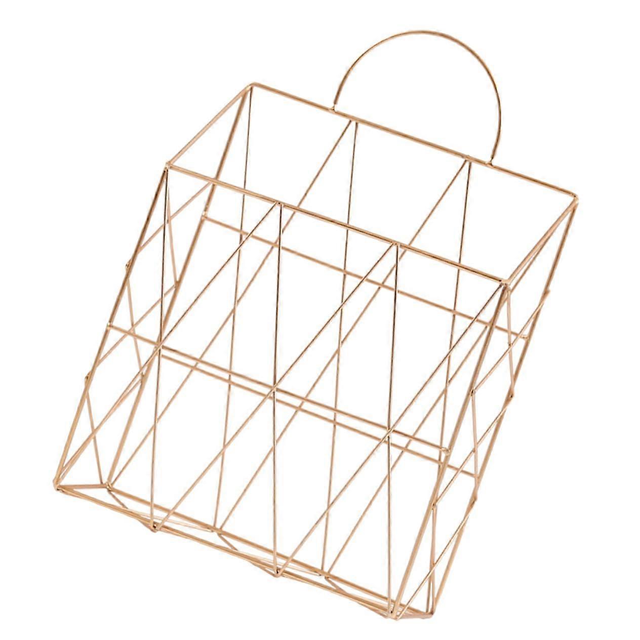 Metal basket for magazines Golden storage basket with handles Multifunctional desktop organizer for home and office Large capacity for storage