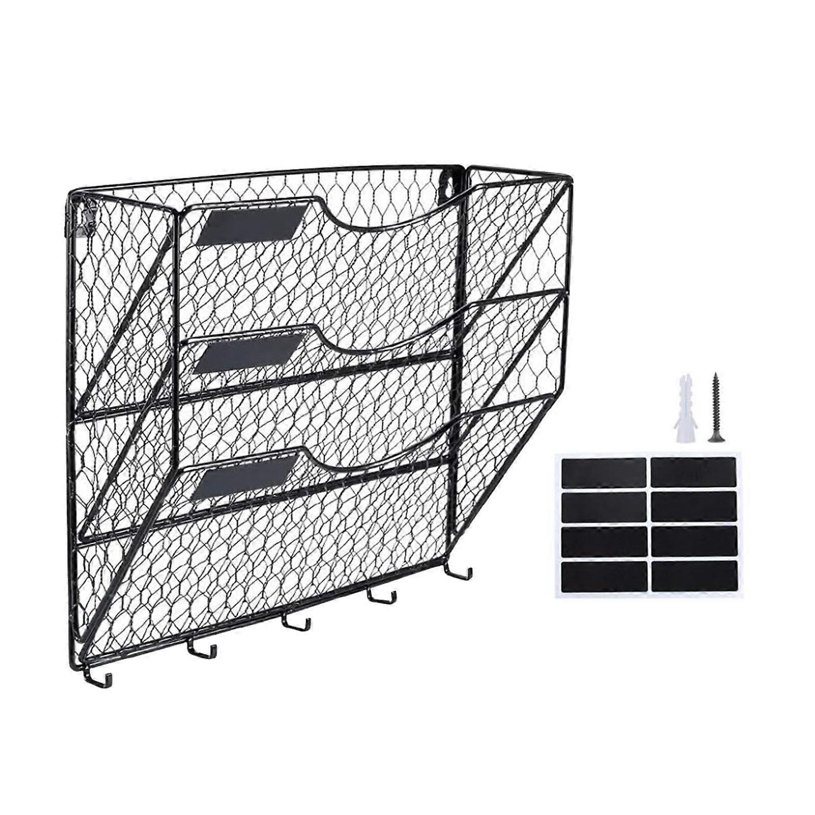 3 Tier Mesh Wall File Holder Books Magazine Rack for Study Room Office Dorm