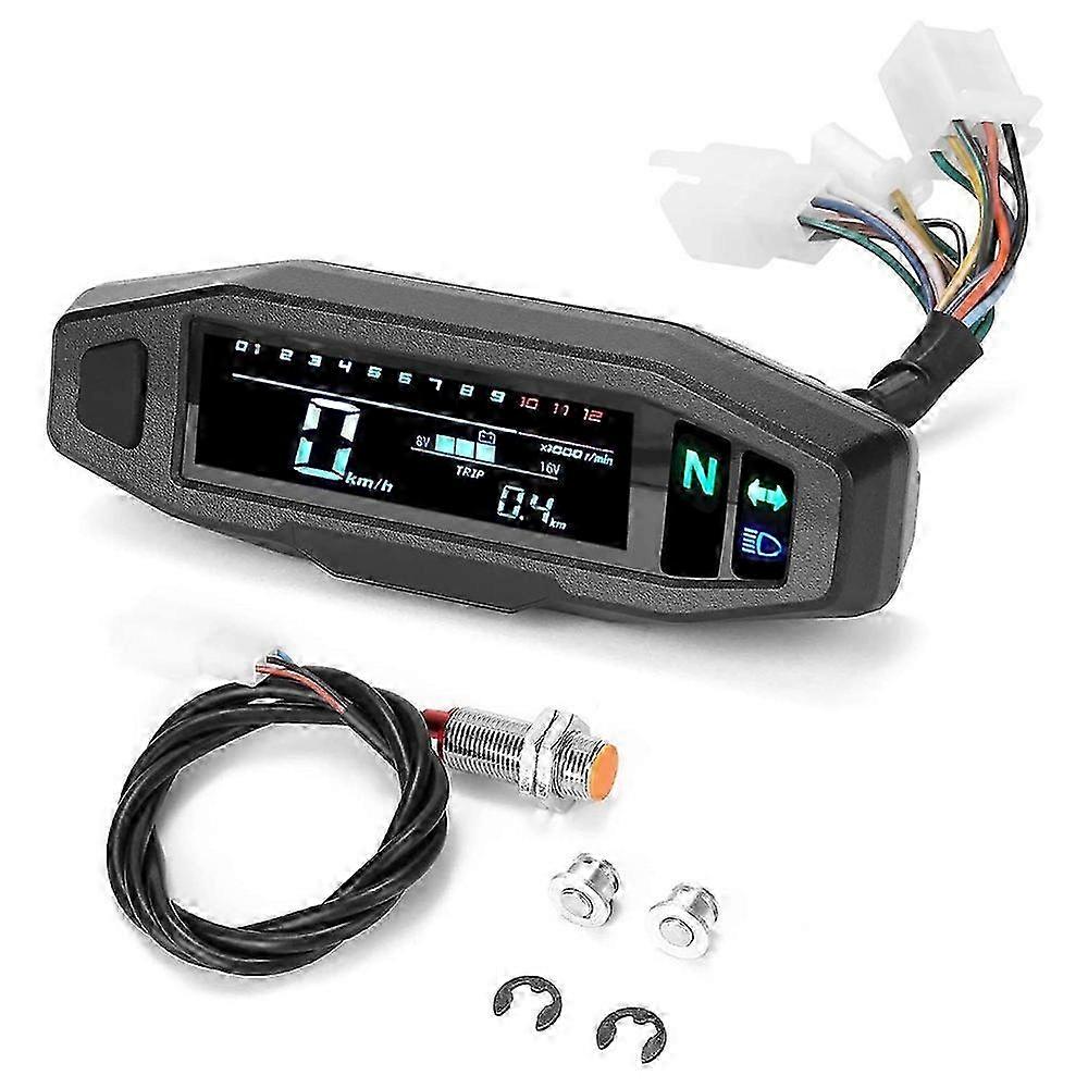 12V Motorcycle Modification Mini LCD Digital Speedometer, Tachometer, and Fuel Gauge for Use with Various Brands