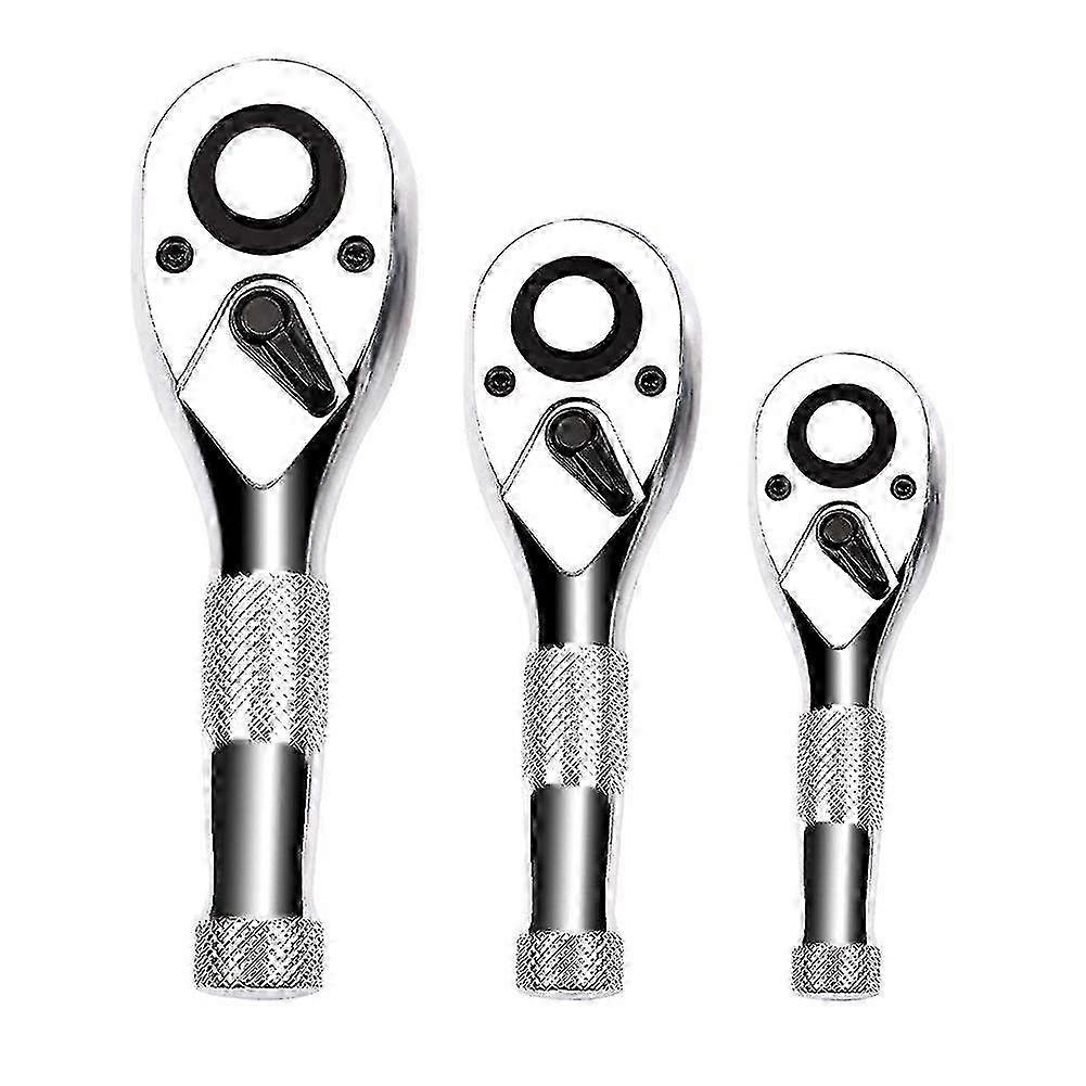 1/4, 3/8, 1/2 Inch Drive Stubby Ratchet Set 3pc Mini Quick-release 72-tooth