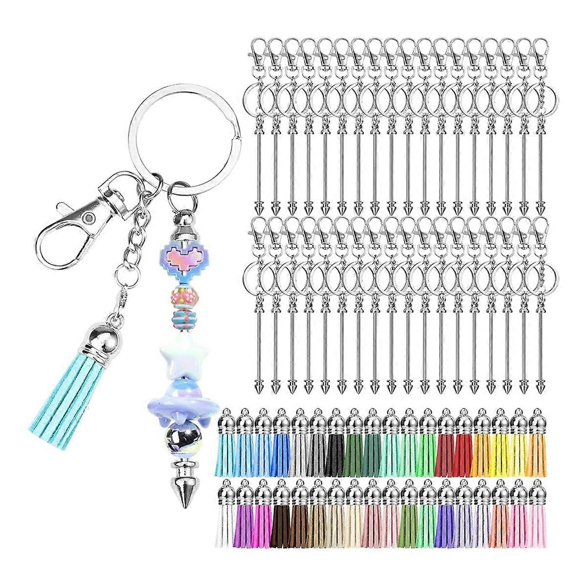 36Pcs Beadable Keychains Bars,Silver Beadable Keychain Bars Bulk Blank,Keychain Making Kit for DIY