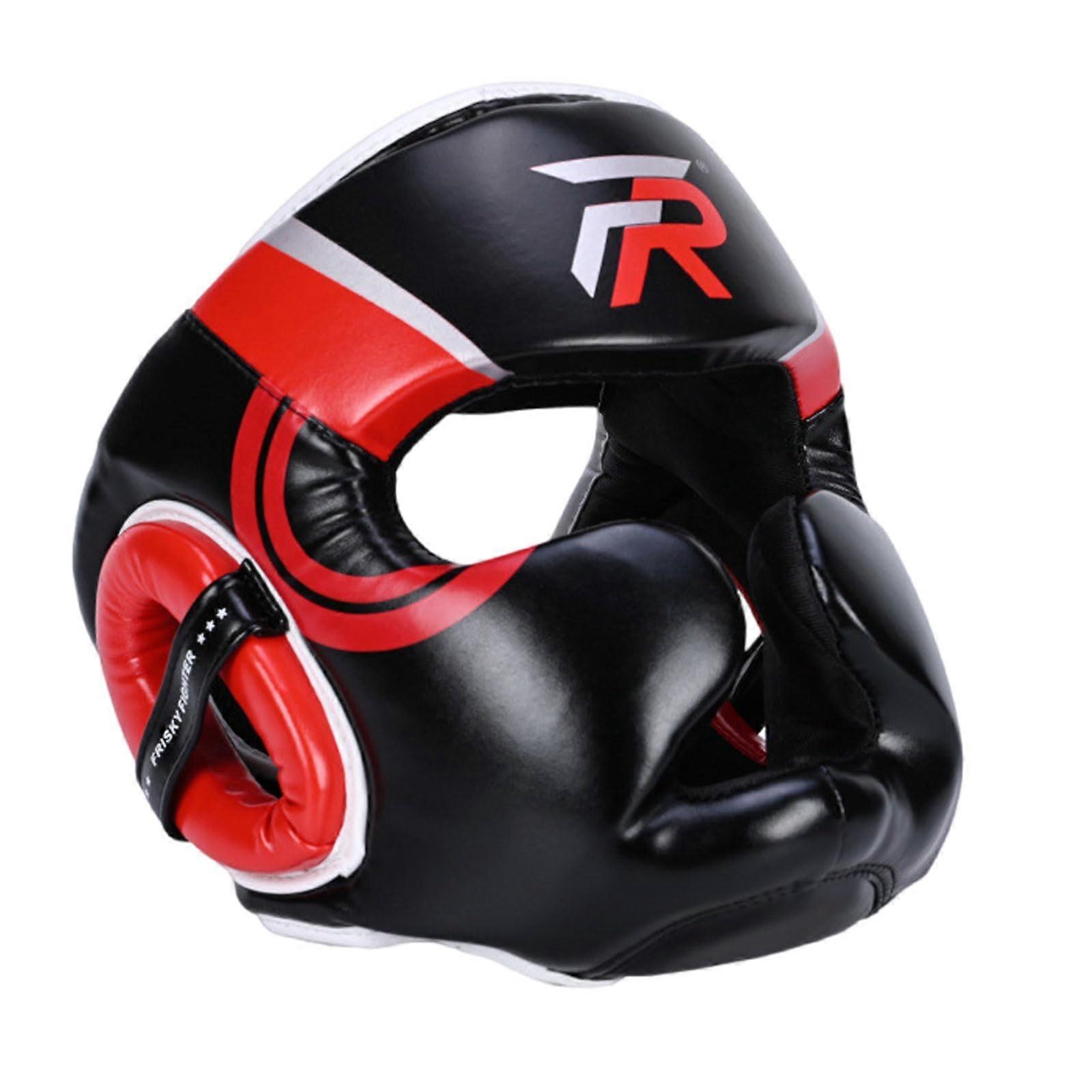 Boxing head protection, leather head protection, boxing helmet, head guard, Thai boxing face protection, shock Redblack L