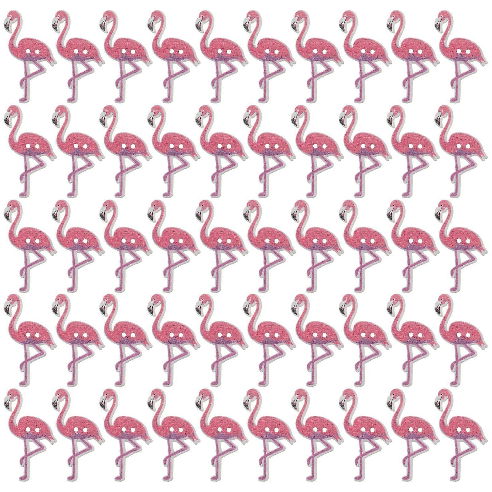 50pcs Nordic Flamingo Pattern Wooden Buttons for DIY Crafting – Durable, Safe Decorative Buttons for Sewing and Scrapbooking Projects – Adorable Pink