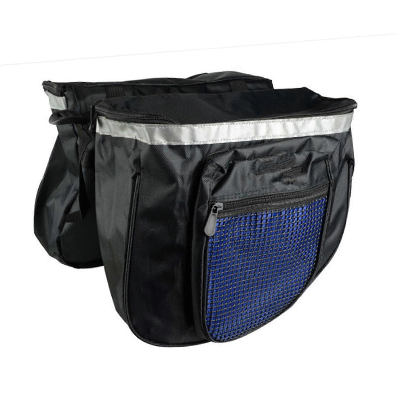 Waterproof Bicycle Commuter Bag, Double-Sided Saddle Bag With Reflective Trim, Paltens Rack-Compat Bag Black/Blue