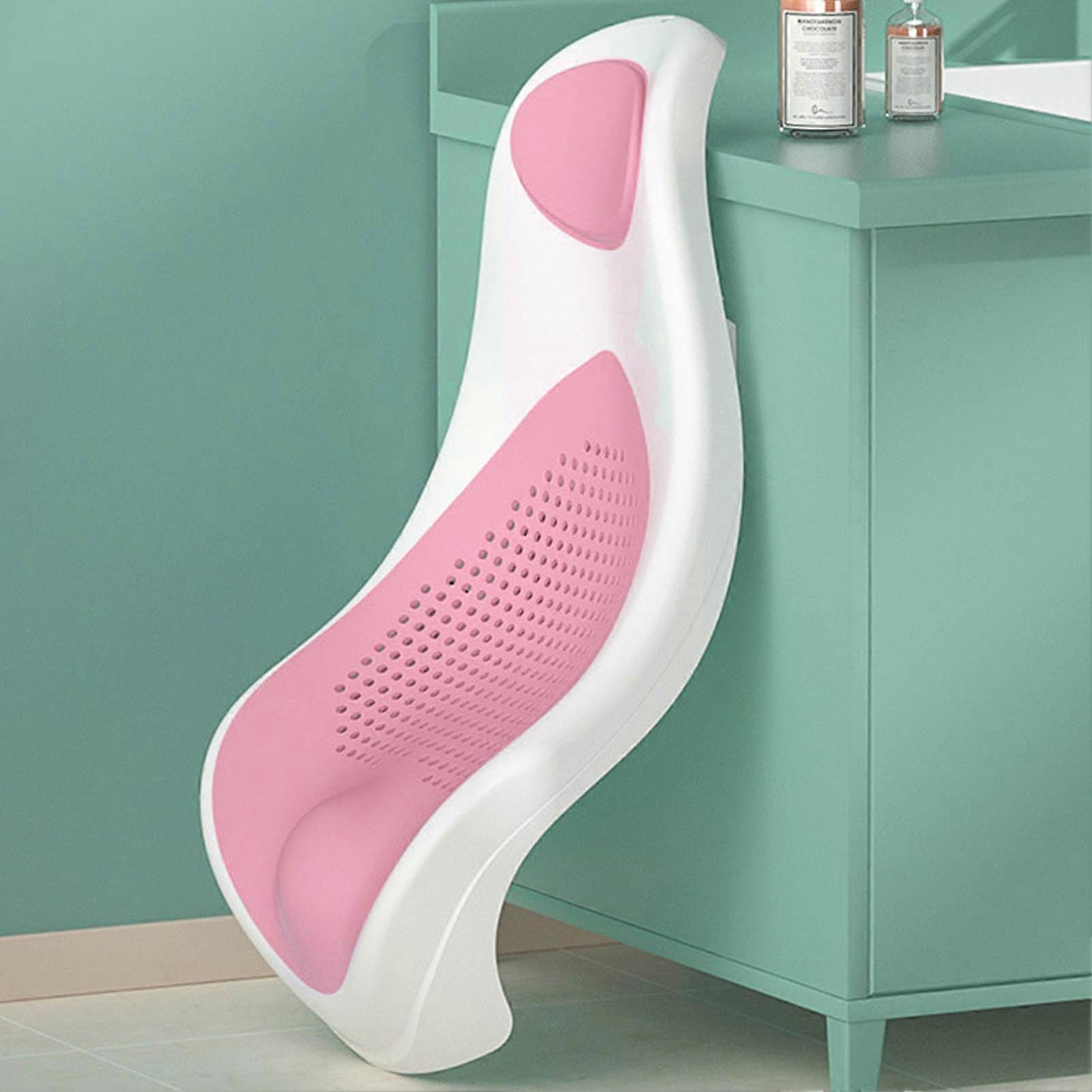 Foldable Soft TPE Baby Bath Support Safe PP Ergonomic Round Hole Hollow Infant Bathtub Holder Rack Pink 