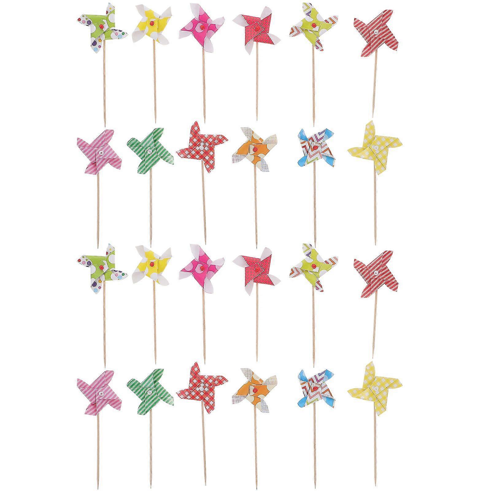24pcs Windmill Cake Plugin Toppers Interesting Cake Ornaments Cupcake Topper