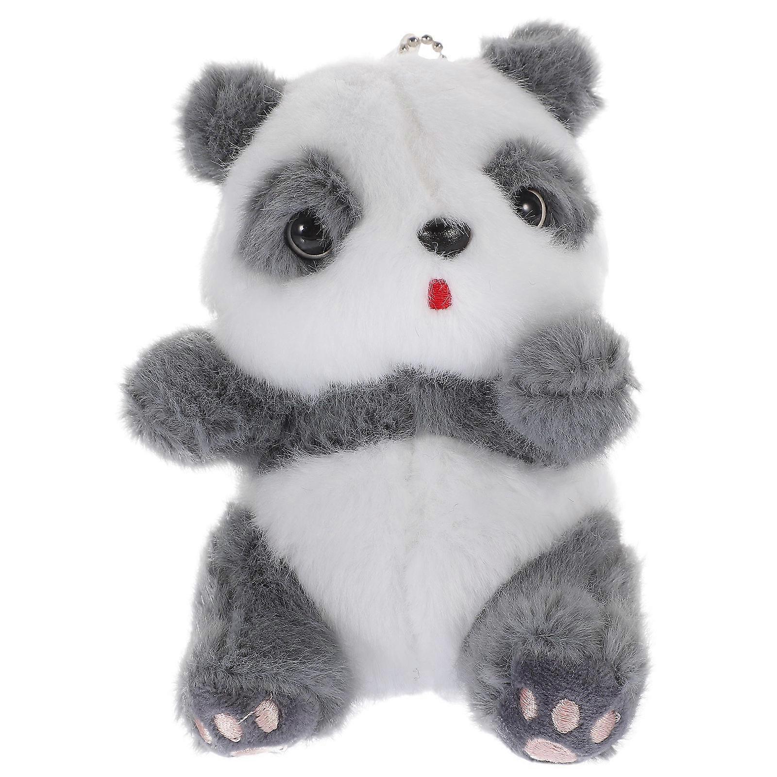 Cute Panda Keychain Plush Stuffed Animal Ornament for Handbag Backpack Daily Use Grey 1Pcs
