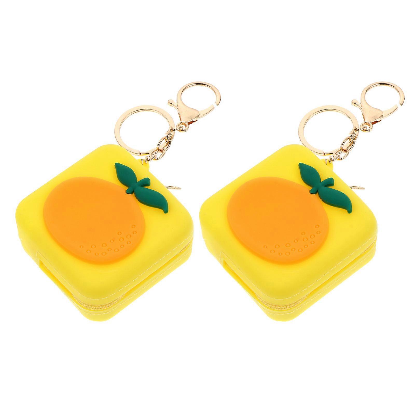Orange Silicone Keyring Cartoon Earphone Protector Durable Storage Bag for Change and Small Items 2pcs