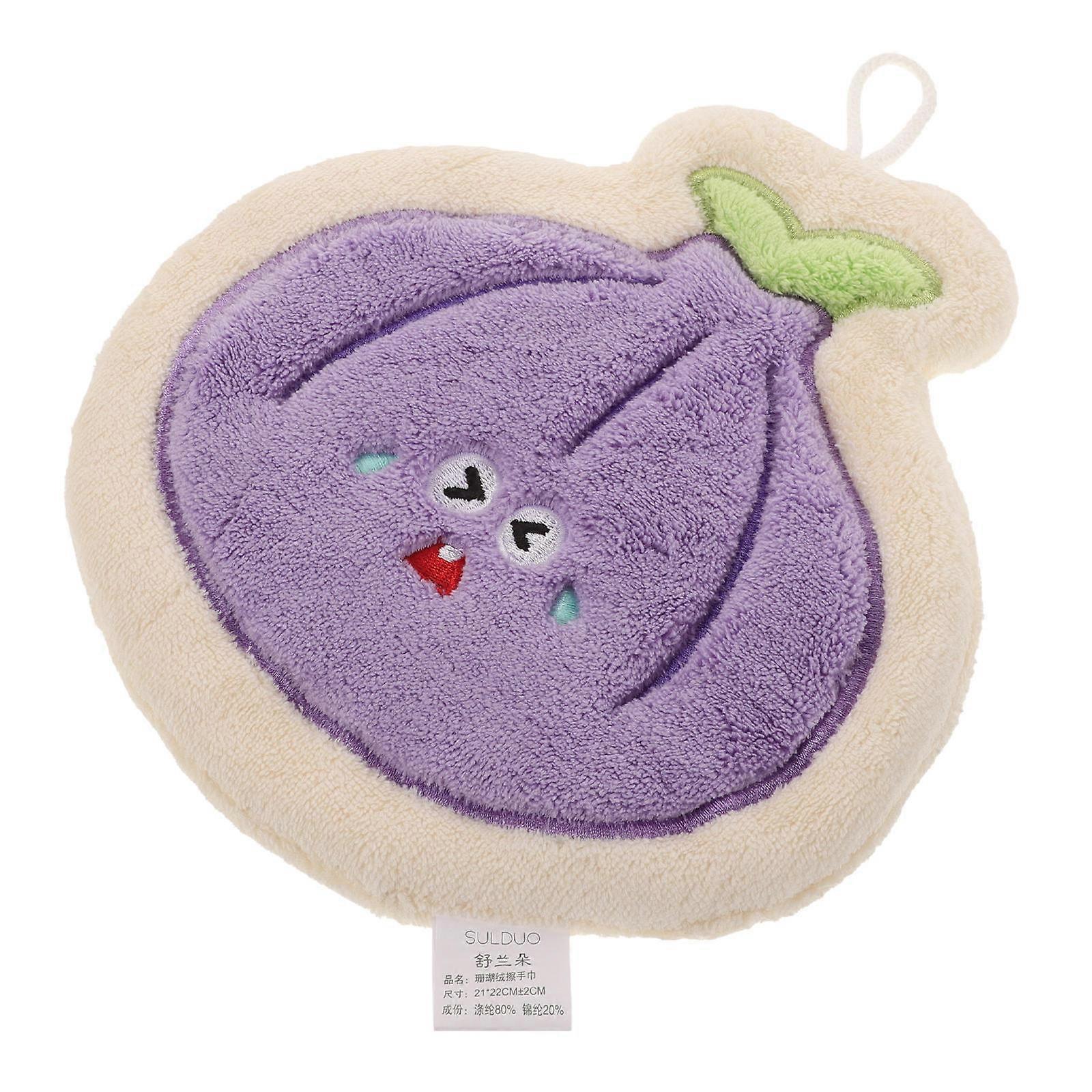 Cute Hanging Coral Fleece Hand Towel Onion Shaped Purple 21.00X20.0 CM Drying Hands 1Pack