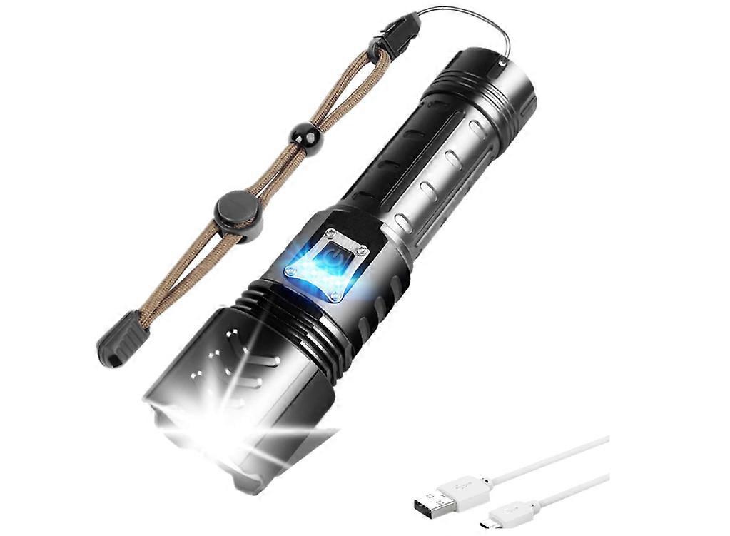 LED Flashlight USB Rechargeable Tactical XHP90 Flashlight Powerful LED Light 5 Lighting Modes Adjustable Zoomable Waterproof Torch Lamp(Black)