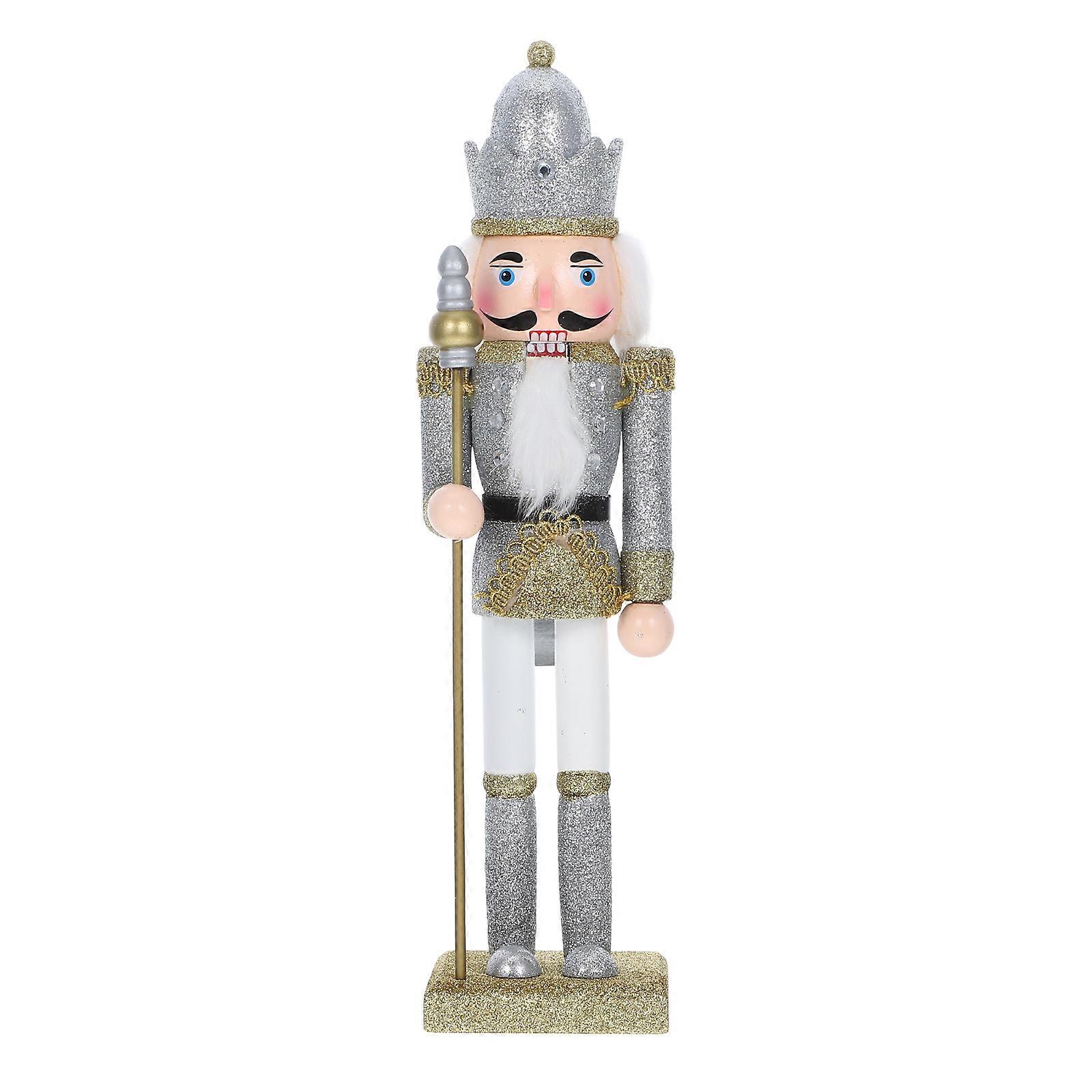 Wooden Nutcracker Soldier Christmas Decoration Nutcracker Figurine Shelf Decor Silver 31.00X7.50X6.50CM 1Set
