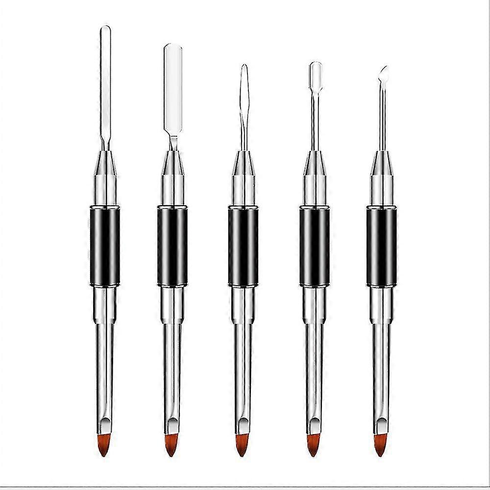 5 Pcs Dual-ended Poly Nail Gel Brush & Picker 2 In 1 Design Nail Pusher Peeler Scraper Triangle Nail