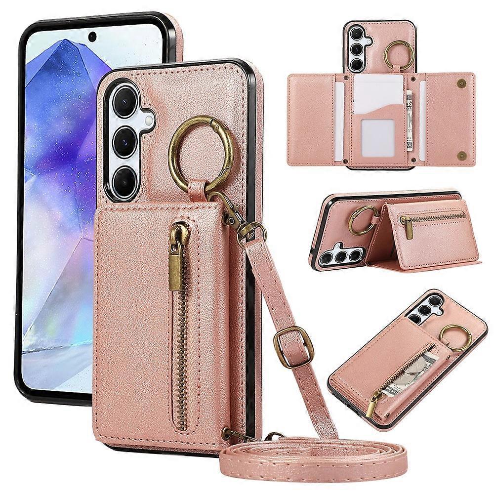 תואם עבור סמסונג גלקסי A26 5G עור כיסוי אחורי רוכסן ארנק רגלית טלפון מגן עם רצועת כתף