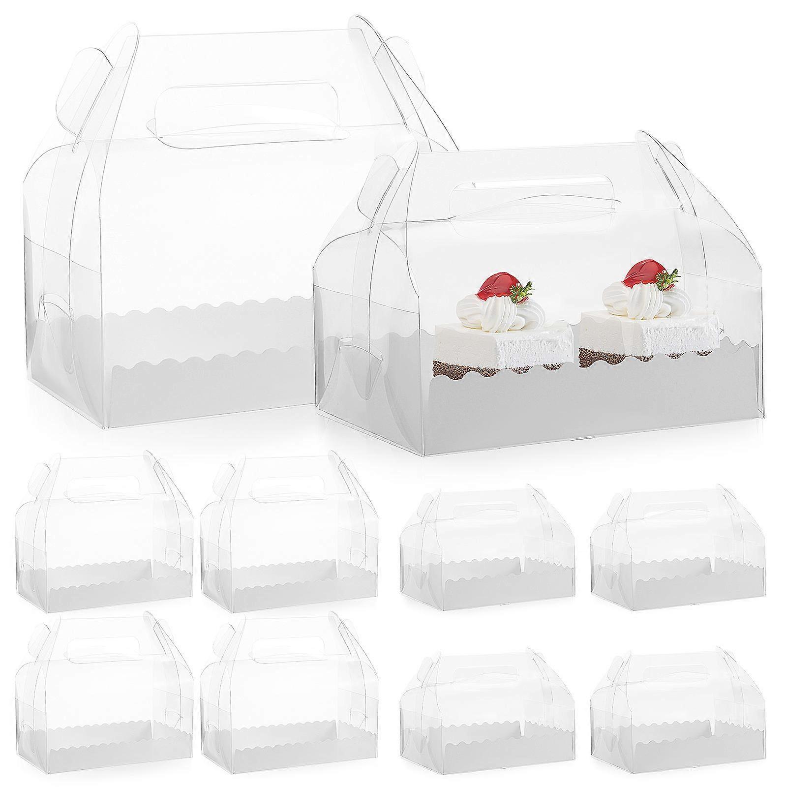 Transparent Bakery Boxes Rectangular Cake Box for Baking Dessert with Handle 20.00X17.50X15.00CM Storage 10Pcs