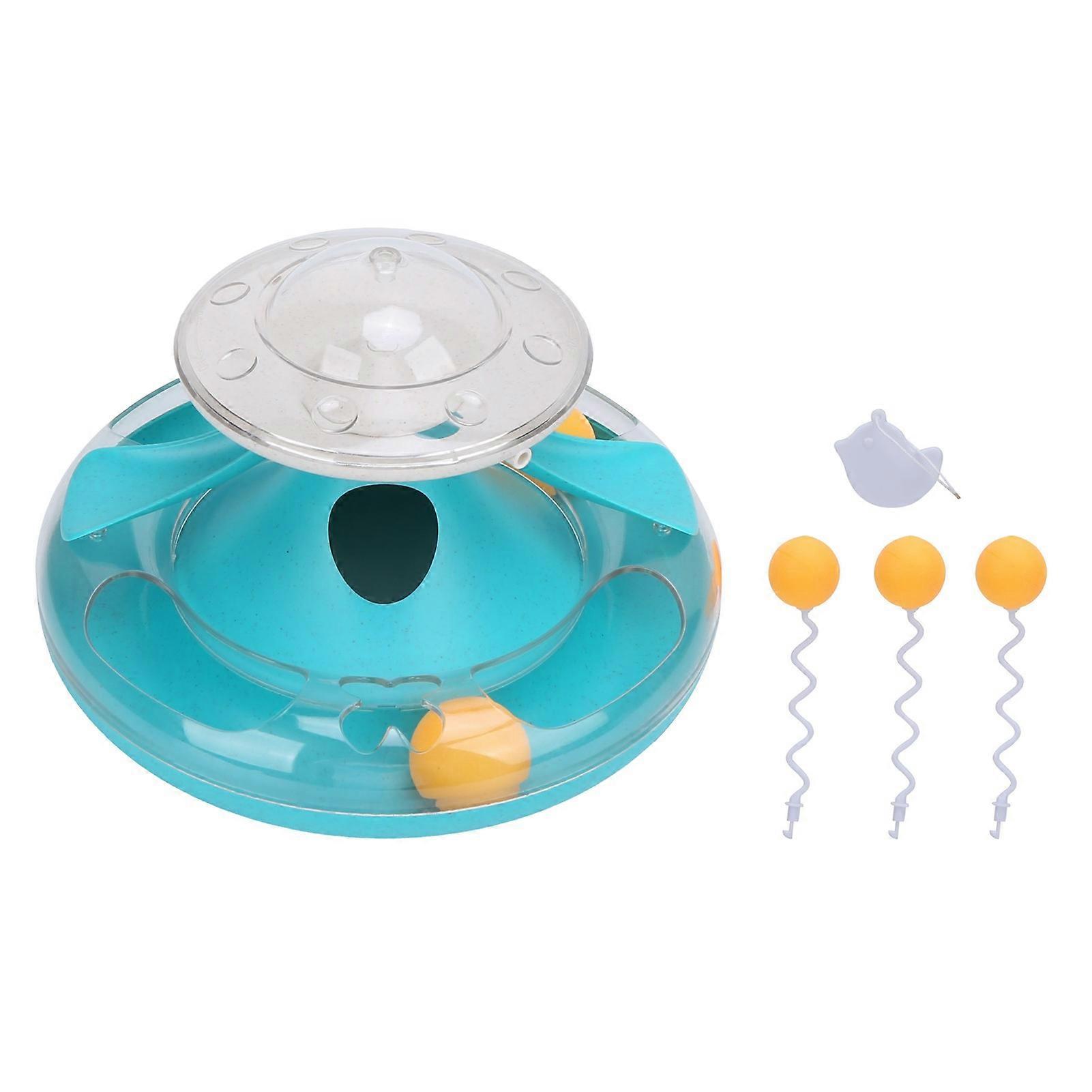 Cat Turntable Leakage Toy Circle Tracking Puzzle Food Dispensing Toy for Indoor KittensLake Blue