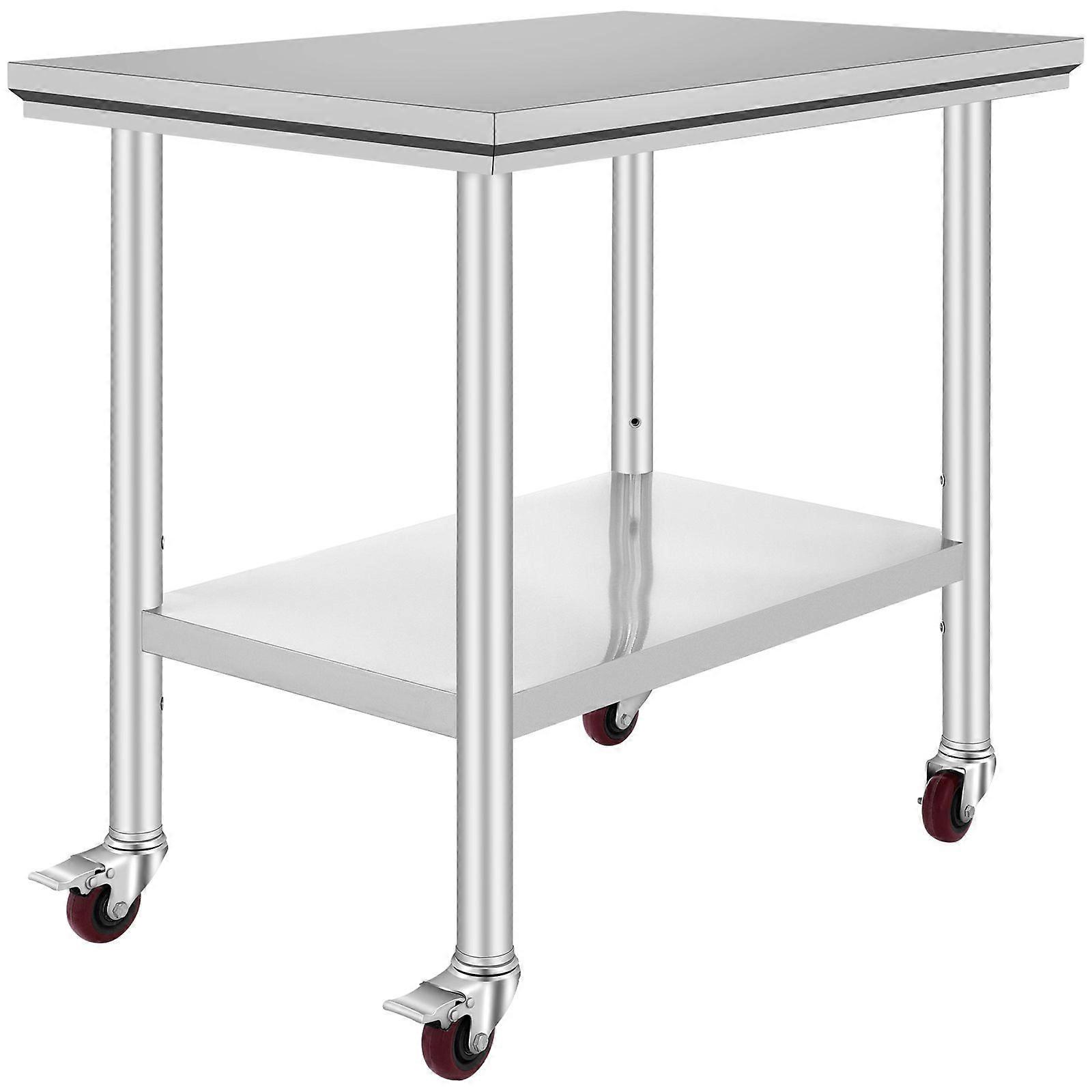 90x60 CM Stainless Steel Table Work Bench Catering w/ Wheels Casters Prep Table