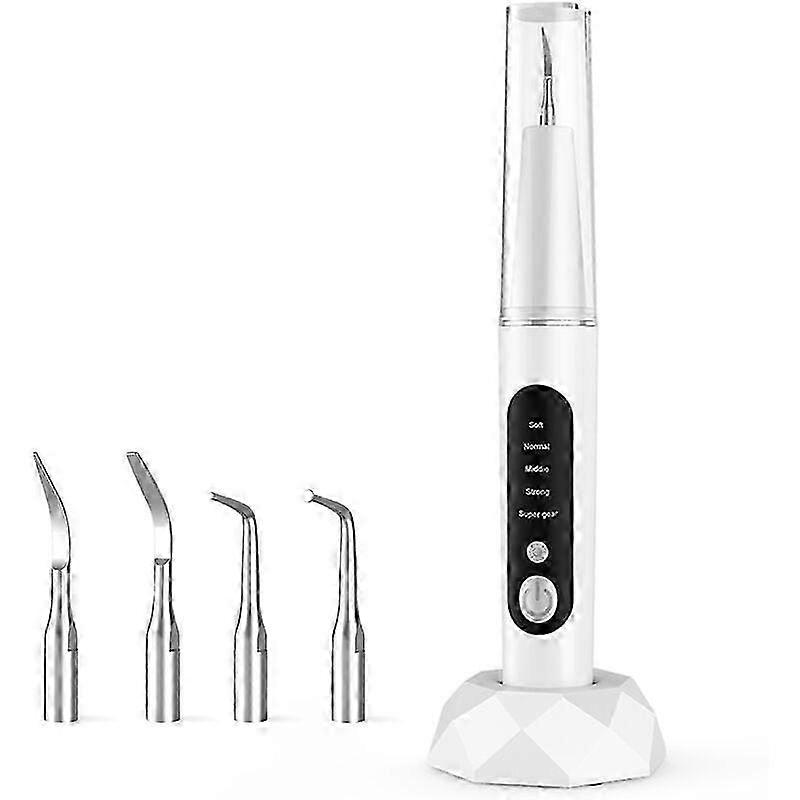 5-speed ultrasonic scale remover with rechargeable base for home cleaning of tartar, yellow teeth and tobacco stains, tooth whitening scale 