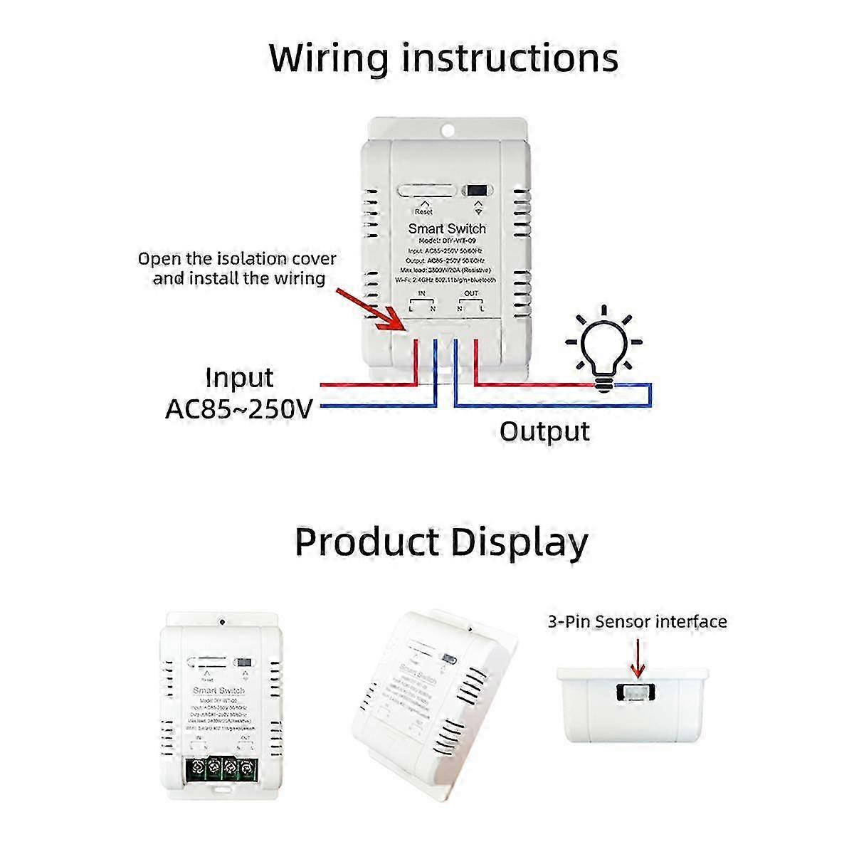 Smart WiFi 20A Temperature Switch with 1M Sensor Supports Voice Control