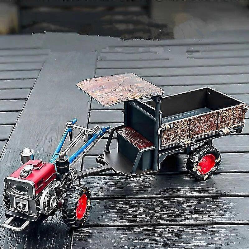 1/24 Alloy Rust Nostalgia Hand Tractor Model Diecast Agricultural Vehicle Farming Pickup Car Model with Sound and Light