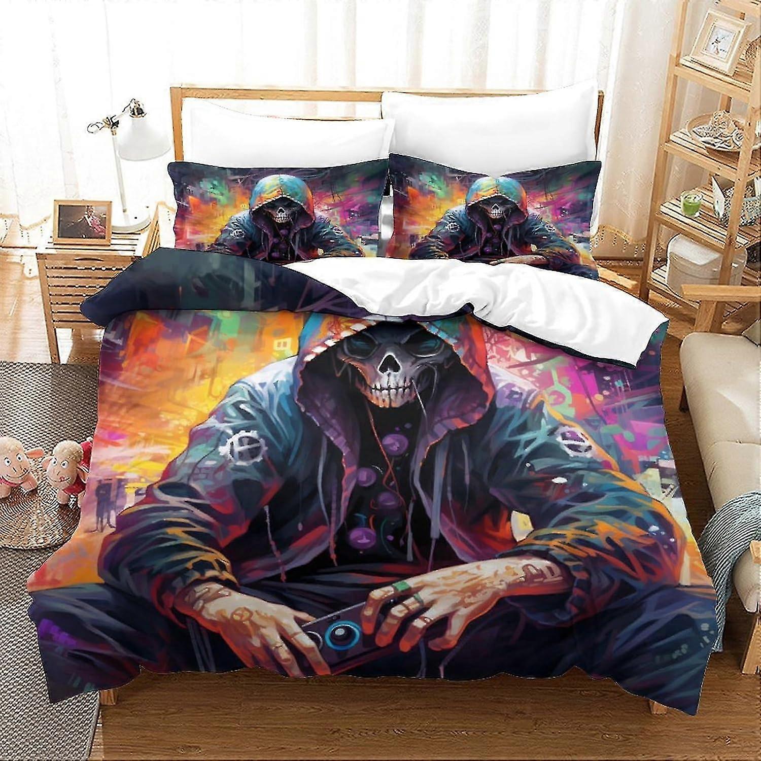 Human Skeleton Bedding 3 Piece Set 3D Duvet Cover with Pillowcases Hypoallergenic Soft Microfiber Quilt Cover King