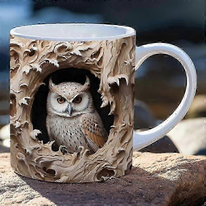 3D Owl Ceramic Coffee Mark Cup, Tea Cup, Cute Broken Wall Pattern
