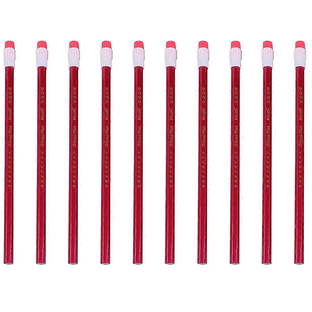 Students Writing Pencils Natural Wood Red Hexagonal Shape 10Pcs For School